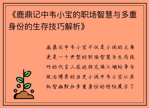 《鹿鼎记中韦小宝的职场智慧与多重身份的生存技巧解析》